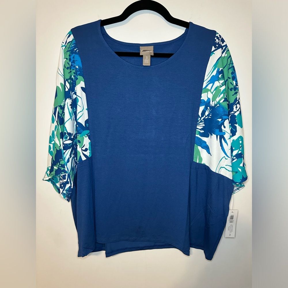 Chico’s Flowy Sleeveless Scoop Neck Top Size 3 Short Sleeve Knit Pattern Navy